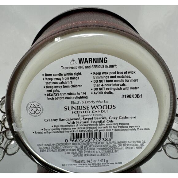 Bath Body Works SUNRISE WOODS 3 Wick Candle 14.5 oz Large Jar New - Picture 4 of 4
